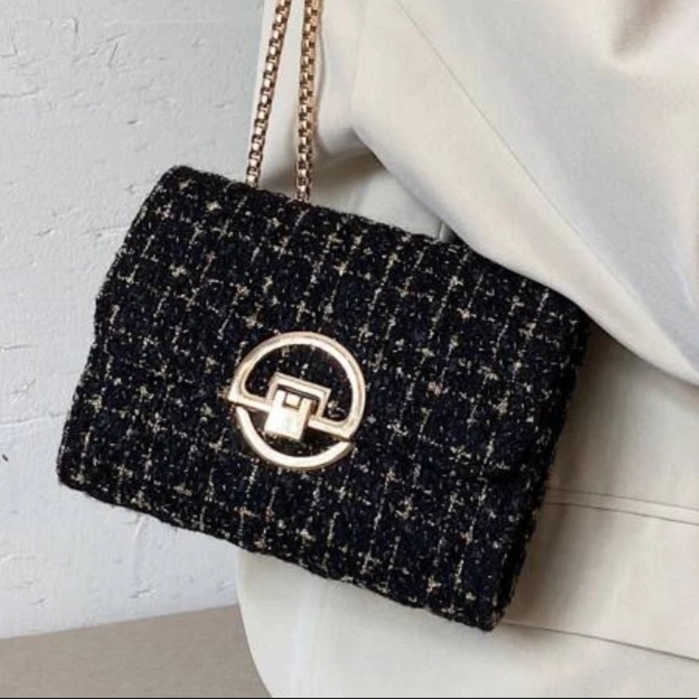 Textured tweed chain purse. Looks like a designer bag. Only worn once